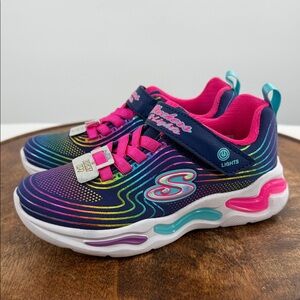 Skechers Shoes Girls 12 S-Lights Hook Loop Sneakers Blue Pink School Play